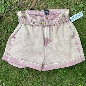 Pink acid washed paper bag waist shorts BDG